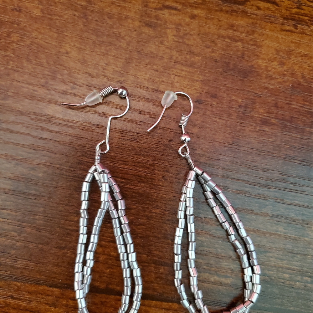 Elegant Silver and Pink Beaded Earrings